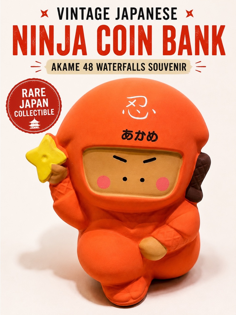 Vintage Japanese Ninja Coin Bank Akame 48 Japan Souvenir Ceramic Collectible